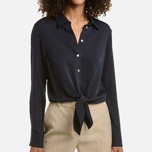 Theory “Tie Waist Blouse” in sold-out navy!